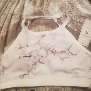 Marble print open back Buffbunny sports bra.